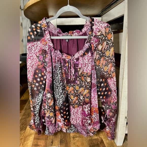 Elementz Patch Work Purple Peasant Top NWOT Size XL - Picture 3 of 4